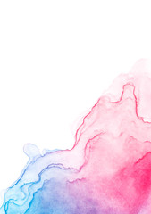 light pink, blue and violet watercolor splash for text, design, logo, card on white background