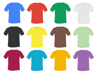 set of vector colorful blank t-shirt mockup with a round collar in a different style. isolated on white background. classic t-shirt design template