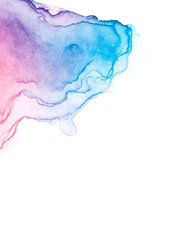 light pink, blue and violet watercolor splash for text, design, logo, card on white background