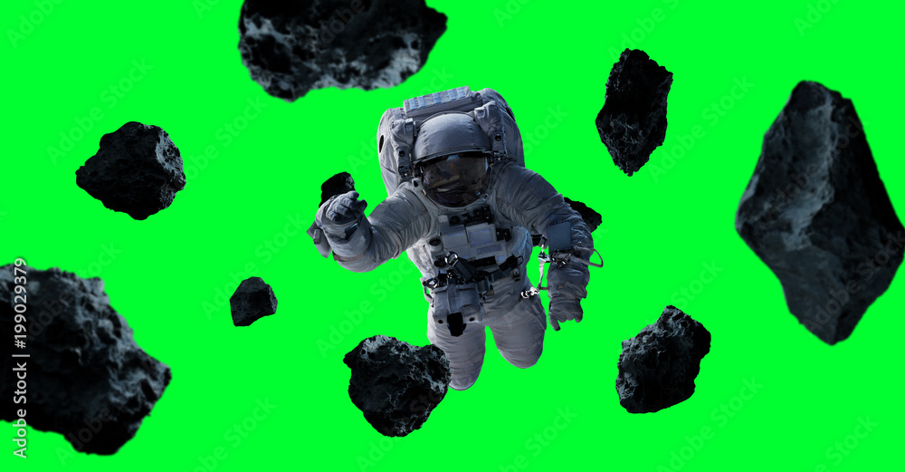 Wall mural astronaut isolated on green background 3d rendering elements of this image furnished by nasa