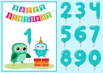 Birthday anniversary card with cute owls