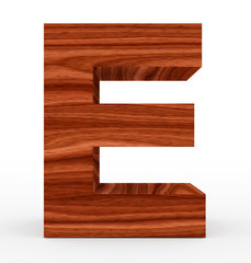 letter E 3d wooden isolated on white