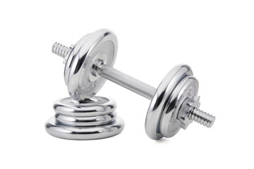 Fototapeta premium Steel dumbbell and weights.