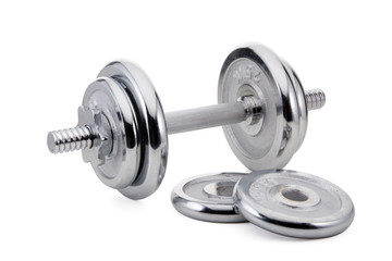Obraz na płótnie Canvas Steel dumbbell and weights.