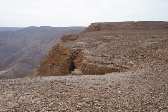 Maale Shaharut, beautiful place in the Arava desert, Israel, in the misty haze of sunset
