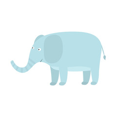 Cute cartoon smiling blue elephant with big ears. Childish flat illustration of big elephant for kids book design, stickers, educational and fun games, print