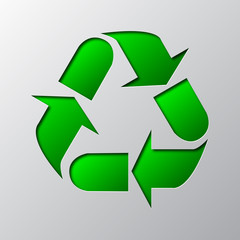 Fototapeta premium Paper art of the green recycle eco symbol. Vector illustration.