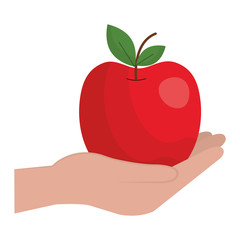 hand lifting apple fresh fruit icon vector illustration design