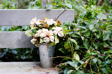 Decorative bouquet on bench