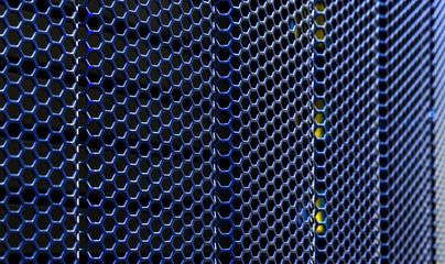 Close up of front server computer grill. Depth of field blur