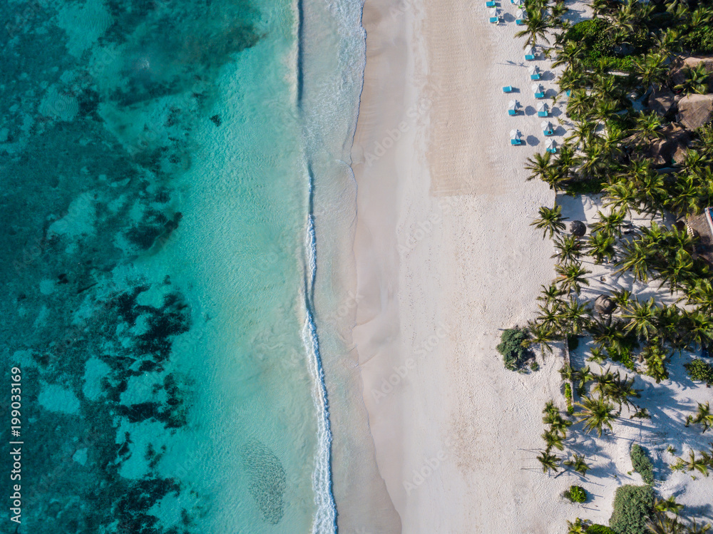 Wall mural aerial view of sea side beach. top view aerial photo of beauty nature landscape with tropical beach 