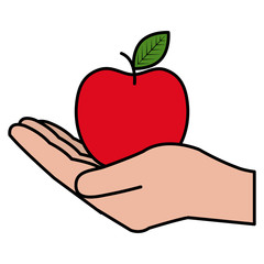 hand lifting apple fresh fruit icon vector illustration design
