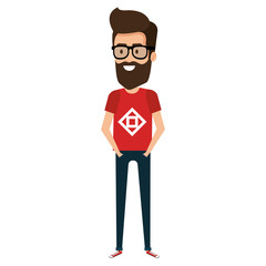 young man with beard and glasses hipster style avatar character vector