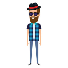 young man with glasses and hat hipster style vector illustration design
