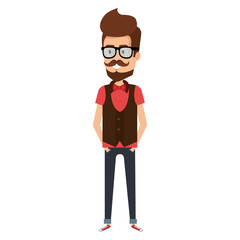 young man with beard and glasses hipster style avatar character vector
