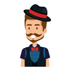 young man with mustache and hat hipster style vector illustration design