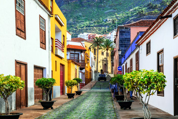 Charming colorful streets of old colonial town Garacico in Tenerife, Canary islands