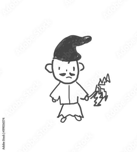 お祓いの得意な神主さん 僕の街のみんな 子供の落書き風 ゆるいイラスト線画 ラフ 下絵 塗り絵 All Wall Mural A Koukichi Takahashi