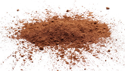 Pile cocoa powder isolated on white background