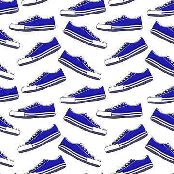 blue textile youth sneakers with white laces