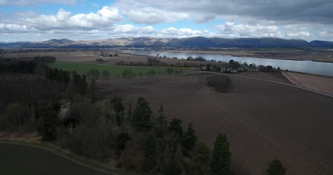 Aerial footage of  Elphinstone Tower near Airth in Central Scotland. A ruined tower house built in the 16th century.