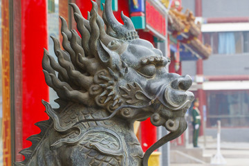 Statue of a fabulous Chinese lion in the city of Shenyang.
