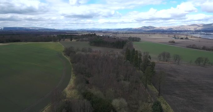 Aerial footage of  Elphinstone Tower near Airth in Central Scotland. A ruined tower house built in the 16th century.