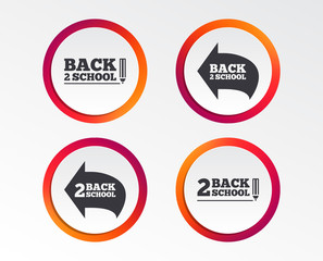 Back to school icons. Studies after the holidays signs. Pencil symbol. Infographic design buttons. Circle templates. Vector