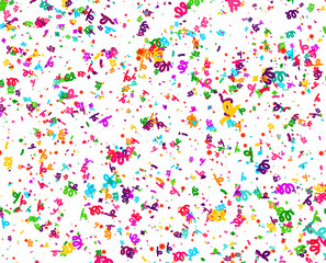 Carnaval or Festival Confetti. Colorful confetti pieces. Celebration party or Holiday background. Flying colorful glitter particles. Decoration pattern. Vector