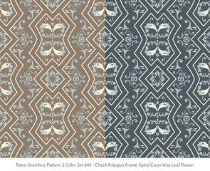 Retro Seamless Background 2 Color Set Check Polygon Frame Spiral Cross Vine Leaf Flower