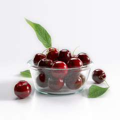 fresh sweet cherries in glass bowl