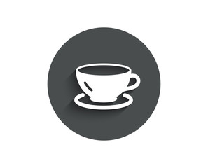Tea cup simple icon. Coffee drink sign. Fresh beverage symbol. Circle flat button with shadow. Vector
