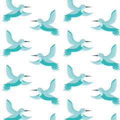 cute birds flying with beautiful plumage pattern vector illustration design