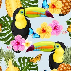 Toucans and flowers © olga_igorevna