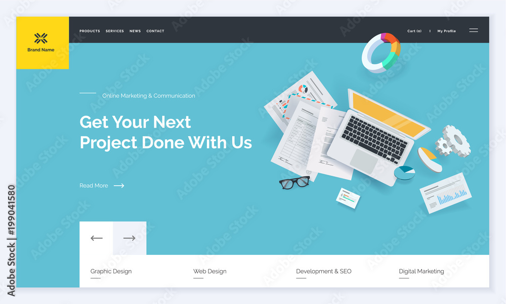 Fototapete Website template design. Modern vector illustration concept of web page design for website and mobile website development. Easy to edit and customize.