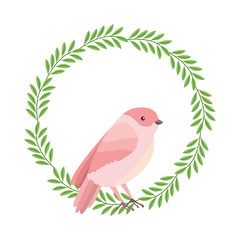 cute bird with wreath flowers vector illustration design