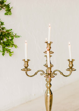 Decorative candles in a wedding studio.