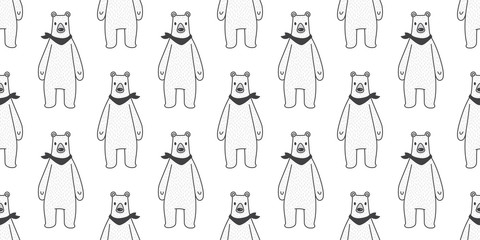 Bear seamless pattern vector polar bear panda isolated teddy scarf background wallpaper white