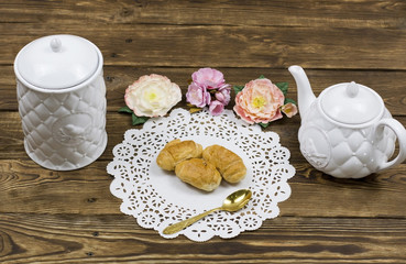 Breakfast and white tableware