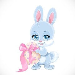Cute Easter baby Bunny hold egg isolated on a white background