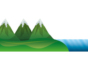 mountains with waterfall and snow scene vector illustration design