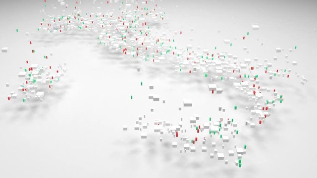 3D Map of Italy - Europe | 3d Rendering, mosaic of little bricks - White and flag colors