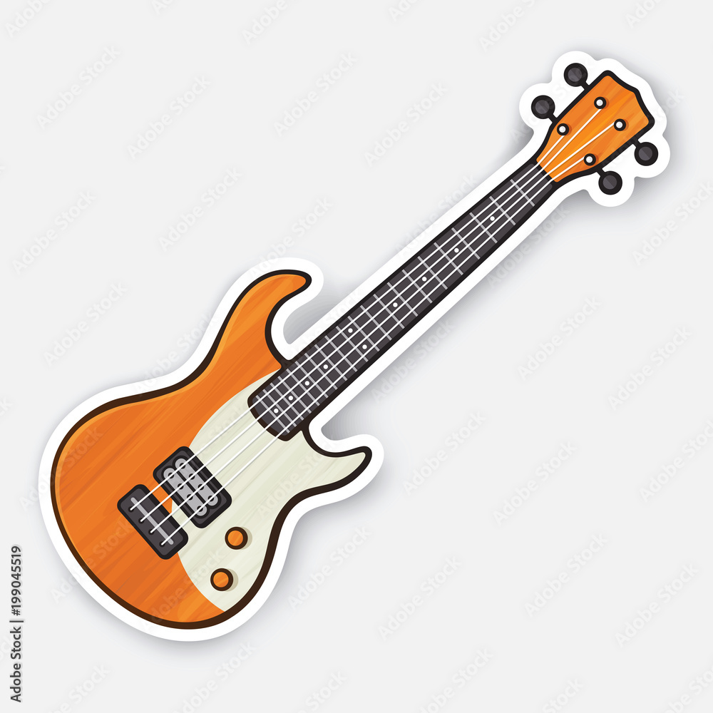 Wall mural sticker of wooden rock electro or bass guitar