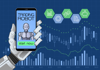 Trading Robot Of Automated Trading System. Illustration on the subject of 'Financial Technologies / Stock Exchange'.