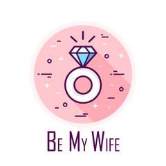 Icon with ring for engagement day. Proposal marriage. Thin line flat design. Vector card.