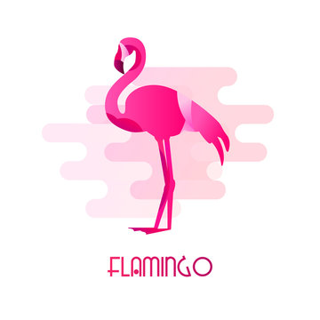 Icon with flamingo in flat design on white background. Vector.