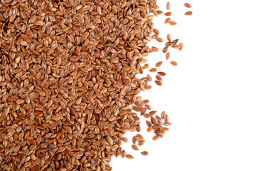 flax seeds isolated on white background with copy space for your text. Top view
