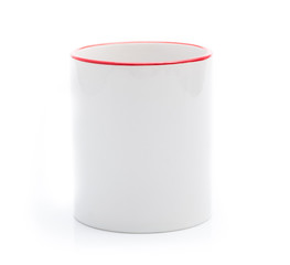 White cup with red rim isolated on a white background