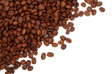 Coffee beans isolated on white background with copy space for your text. top view