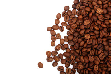Coffee beans isolated on white background with copy space for your text. top view